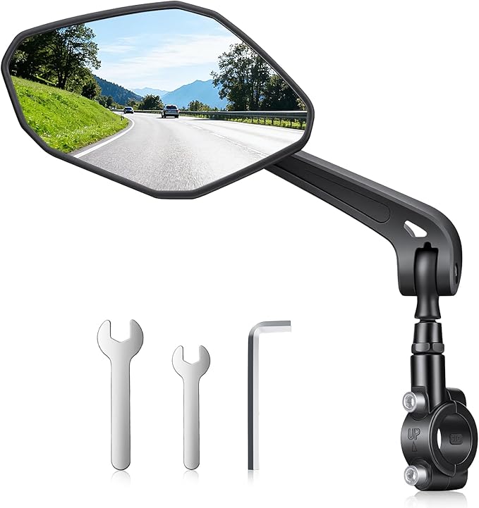 WSDCAM Bike Mirror HD Wide View, Adjustable Safety Rear View Mirrors, Scratch Resistant Glass Lens, Bicycle Accessories Universal Fit 0.87-1.10" Handlebars Mountain/Road bike Scooter Motorcycle eBike