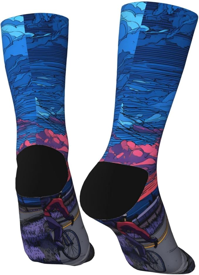 (Cycling on the road) Mid Calf Socks Breathable Adult Unisex Socks Casual Daily Wear for Women Men
