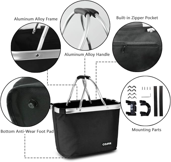 COFIT Detachable Bike Basket, Multi-Purpose Bicycle Handlebar Basket for Pet, Shopping, Commuter, Camping and Outdoor
