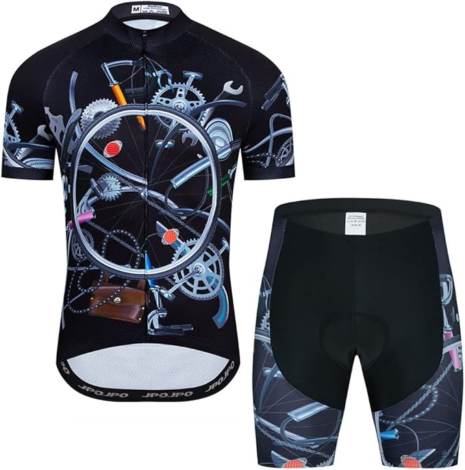 Men Cycling Jersey Set Cycle Short Sleeve Shirt and 3D Cushion Shorts Padded Suit Biking Top