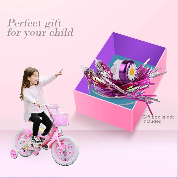 U-LIAN Kids Streamers and Bike Bell for Girls-1 Pack Flower Bicycle Bell with 2 Pack Handlebar Streamers Scooter Tassels for Children's Bike Accessories