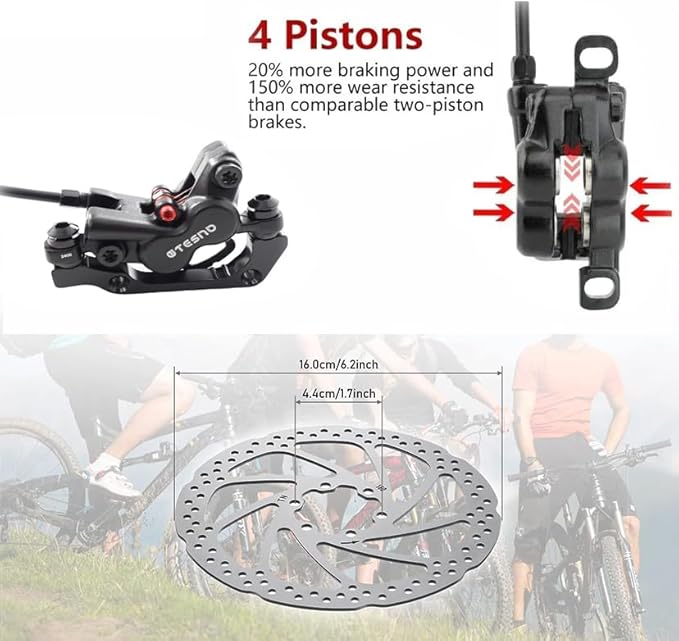 MTB Hydraulic Disc Brakes Set Left Front 800mm Right Rear 1400mm with 160mm Rotors,Aluminum Oil Pressure Calipers Levers for Mountain bike E-Bike Fat Bike Road Bike