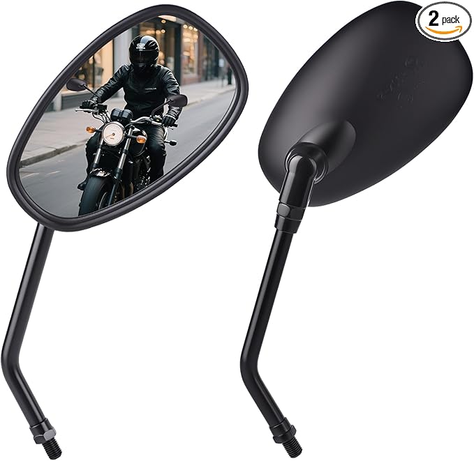 Universal Motorcycle Mirrors - M10 Black Oval Handlebar Rearview Mirrors Compatible with Honda Shadow MSX125 Kawasaki Vulcan Z900 Suzuki SV650 Volusia