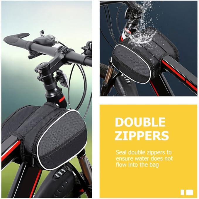 Toyvian Bike Front Frame Bag Cycling Phone Holder Wear-resistant Pouch Dark Color Terrain Bike Top Tube Storage for Travel and Commuting