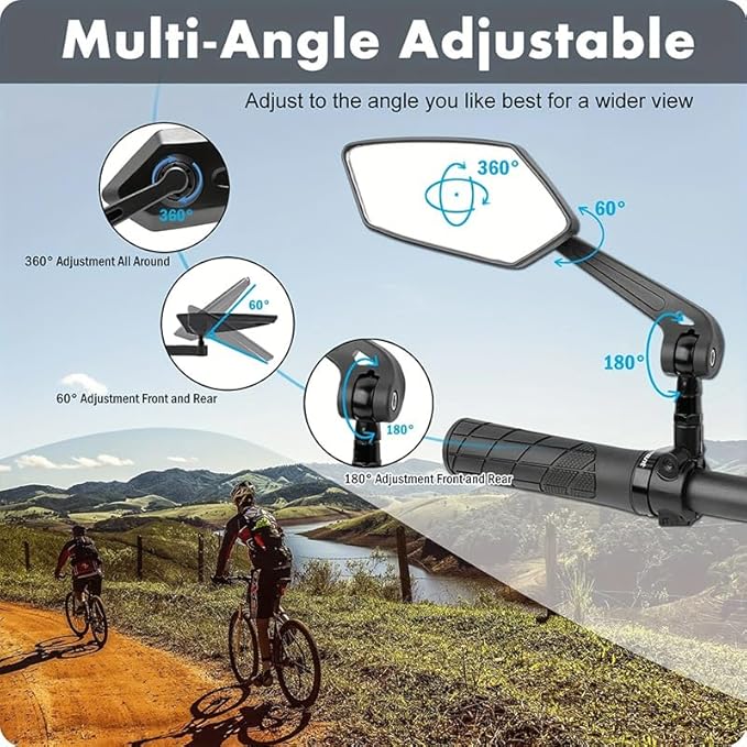 Bike Mirror for Ebike, Large HD Glass Rearview Mirror, 360° Adjustable & Foldable Handlebar Mirror for Night Riding, Scratch Resistant, Stable at High Speed, Easy Install