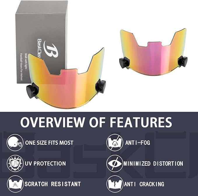 Football Visor Helmet Clear Visor, Scratch Resistant, UV Block, Anti-Fog, Anti-Cracking. Fits Youth and Adult Football Helmets.