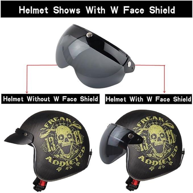 VCOROS Universal Motorcycle Retro Pilot-Style Standard 3 Snap-Button Visor Flip Up Down Open Face Helmet Half Face Shield(Black)