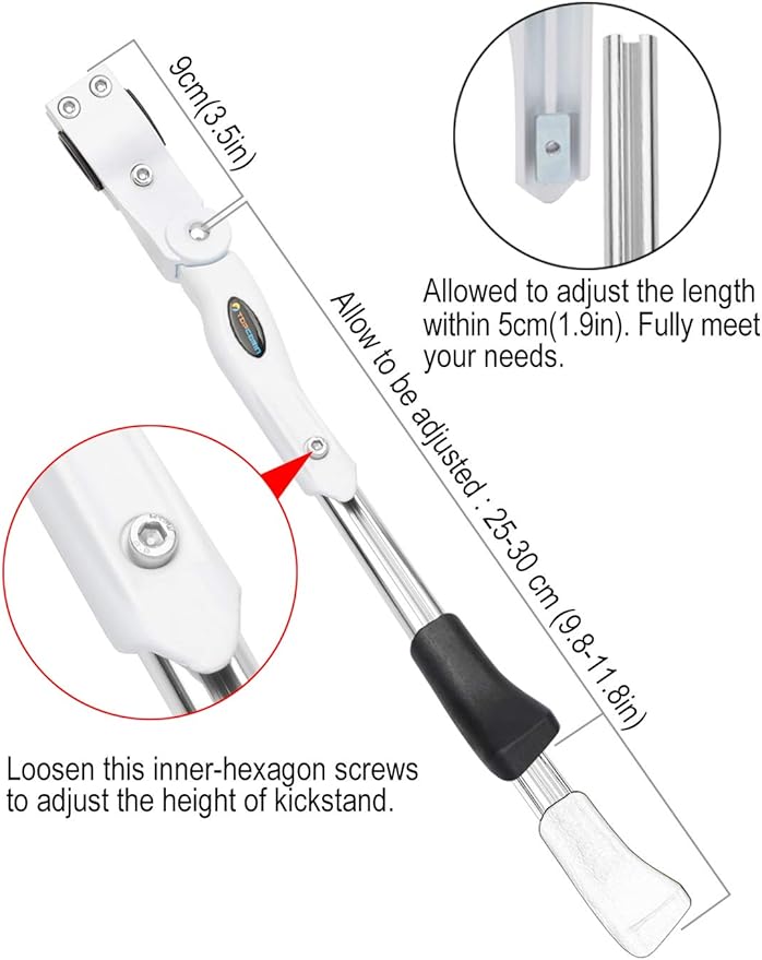 Bicycle Adjustable Aluminium Alloy Bike Bicycle Kickstand Side Kickstand Fit for 22" 24" 26"- White