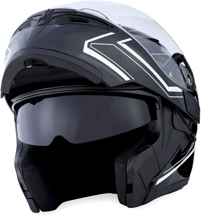 1Storm Motorcycle Modular Full Face Helmet Flip up Dual Visor Sun Shield: HB89 Arrow White