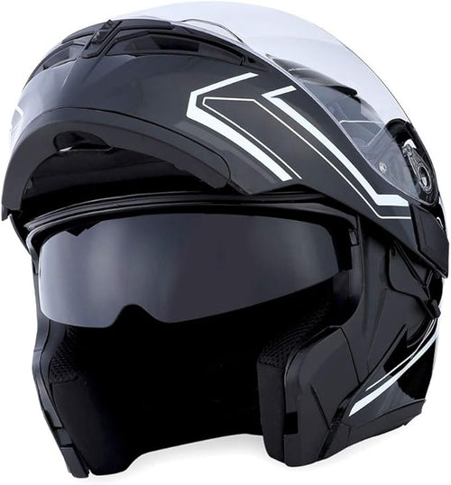 1Storm Motorcycle Modular Full Face Helmet Flip up Dual Visor Sun Shield: HB89 Arrow White