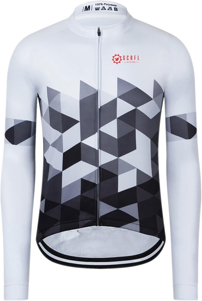 GCRFL Men's Cycling Jersey Long Sleeve Biking Shirt with 3+1 Zipper Pocket Breathable Quick Dry Bicycle Jersey