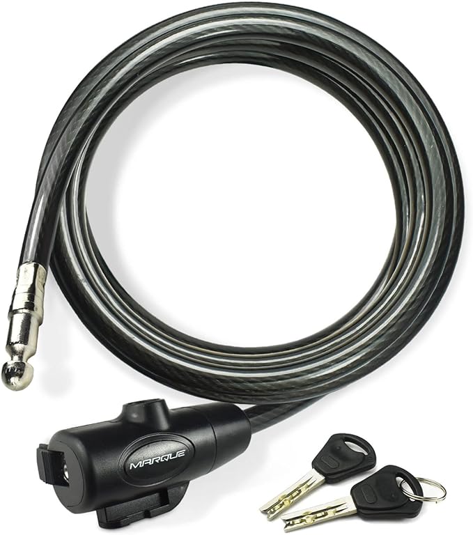 MARQUE Bike Lock with Key – 3/8” (4Ft, 7Ft, 15Ft, 25Ft) Straight Cable Locks with Keys, Anti-Theft Security Cable for Bicycles, Scooters, Kayaks, Paddle Boards, Gates