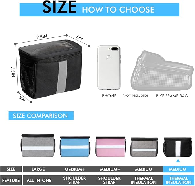 Bike Handlebar Bag - Front Basket with Bike Phone Mount, Bicycle Cooler Pouch Pack for Kids Girls Boys Men Women