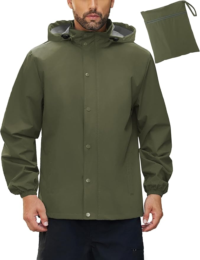 COOFANDY Men's Rain Jacket Waterproof Packable Raincoat Lightweight Rain Shell Hood Travel Golf Hiking Cycling Zip Pockets
