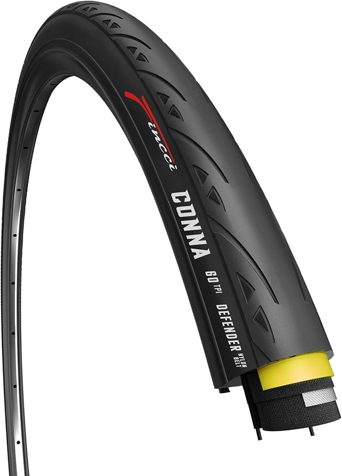 Fincci 700x25c Tire - Road Bike Tires 25-622 with 1 mm Nylon Anti Puncture - Black 700c Bike Tire Puncture Proof with Kevlar for Racing, Hybrid, Folding Bicycles - Flatless Bike Tires 28 inch