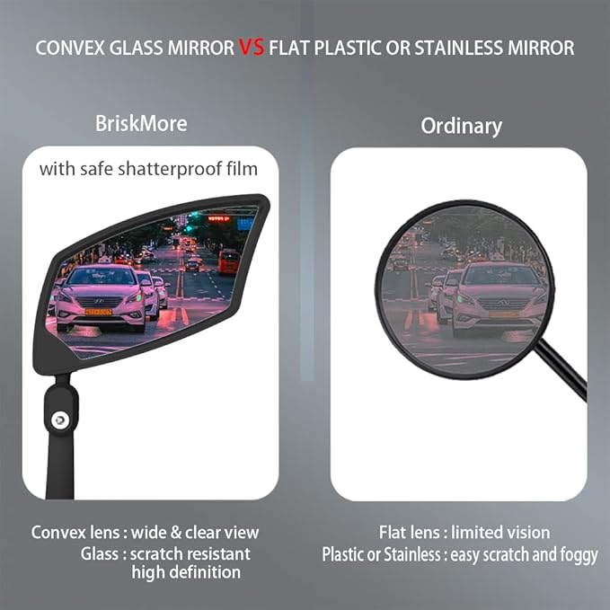 Bar End Bike Mirrors 1 PAIR, High–Definition Convex Scratch Resistant Glass Lens E-Bike Mirror,Safe Rearview Mountain Bike Mirror for Left and Right Side BT-018
