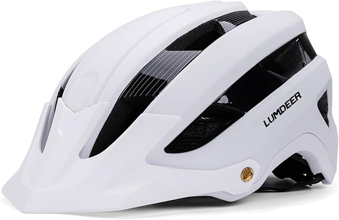 LUMDEER Bike Helmet for Adults - Mountain Bicycle Helmet with Rechargeable Light, Airflow Visor, Lightweight Ajustable Biking Helmet for Men Women