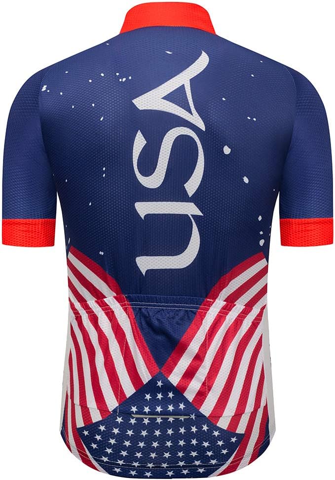 Cycling Jersey Short Sleeve USA Style Bike Tops with Pocket Reflective Stripe
