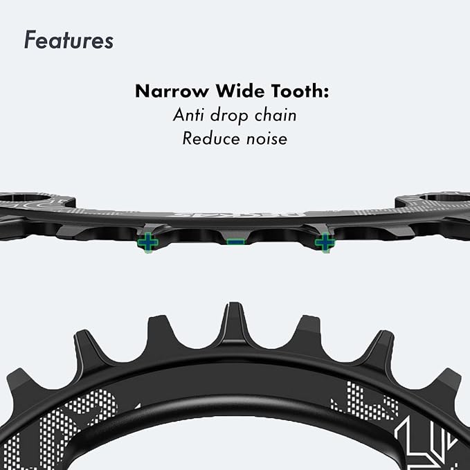 DJC Bike Chainring 104mm BCD Round/Oval MTB 104BCD 30T to 52T 7/8/9/10/11/12 Speed Narrow Wide Tooth Aluminum 7075 Super Lightweight 30T 32T 34T 36T 38T 40 42 DH XC Trail Fat Bike Ebike