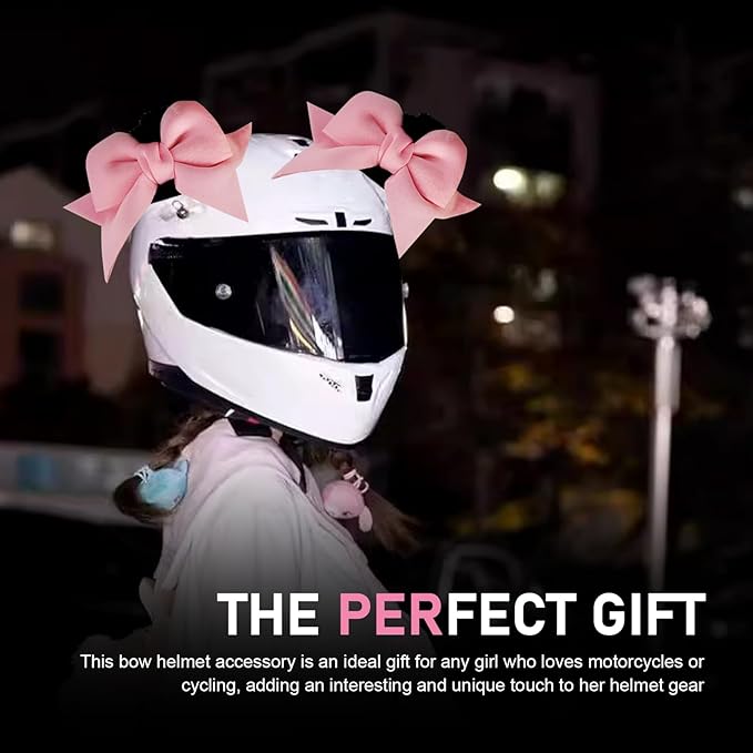 2 PCS Bow Cat Ears Helmet Decorations, Cute Plush Cat Ears Helmet Decor, Fun Detachable Decorative Accessories for Helmets, Universal for Motorcycle Bicycle Scooter Helmets (Pink)