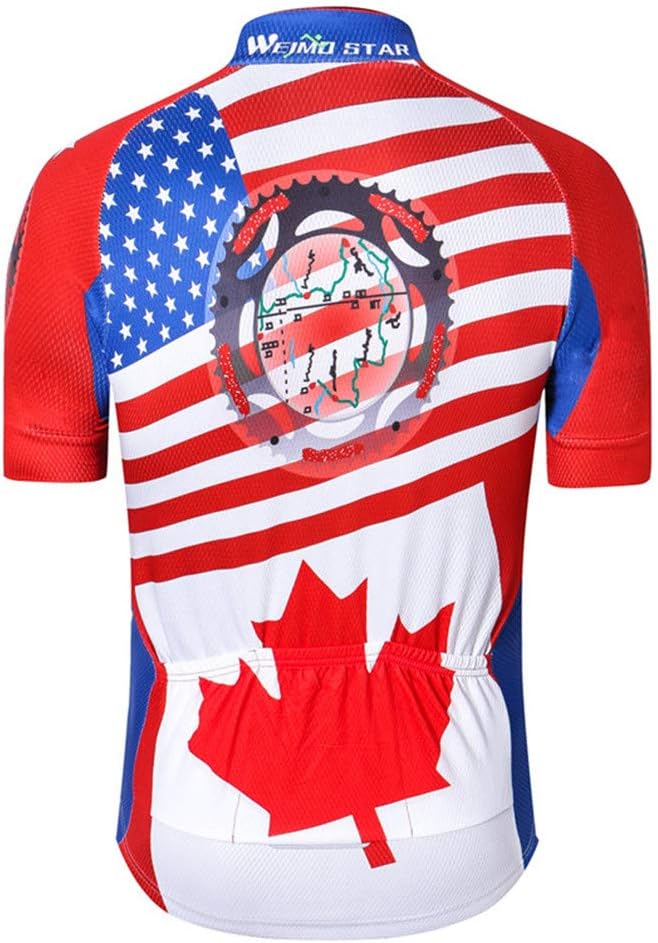 JPOJPO USA Cycling Jersey Men Short Sleeve Bike Shirts Biking Jersey Summer American Bicycle Tops with 3 Pockets Reflective