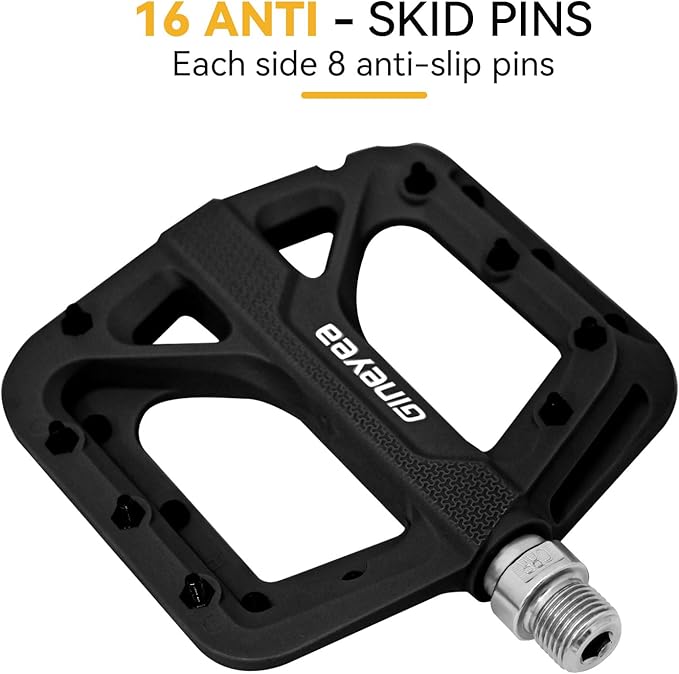 Bike Pedals, Universal Fit 9/16" Non-Slip Lightweight Nylon Fiber Bicycle Pedals Wide Flat Platform for Road Mountain BMX MTB Bike