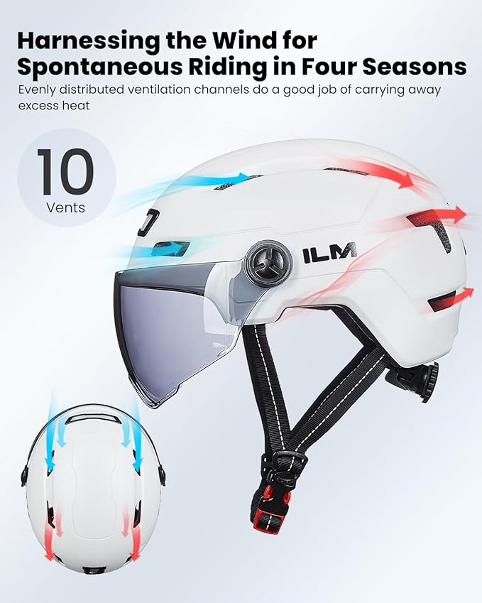ILM Adult Bike Helmet with USB Rechargeable LED Front and Back Light Mountain&Road Bicycle Helmets for Men Women Removable Goggle Cycling Helmet E3-10L