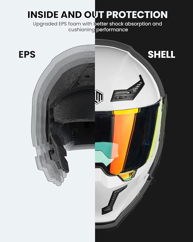 ILM Motorcycle Helmets for Adult Men Women Full Face DOT ECE Powersports Dual Visor Street Racing Helmet with Pinlock Cascos para Motos Model MF509 (Whites, 2XL)