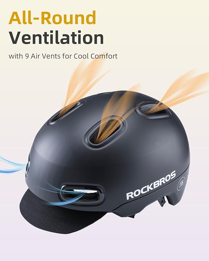 ROCKBROS Bike Helmet for Adults, Adjustable Cycling Helmet for Men & Women [CPSC Safety Certified] Bicycle Helmet for Commuting, Road Biking, Skating