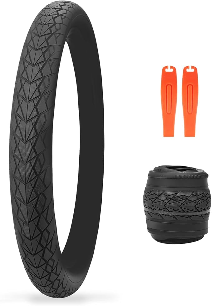 MEGHNA Bike Tire 20/24/26/27.5 inch Foldable Replacement Cruiser Bike Tire Mountain Bike Groove Anti-Slip with Tire Lever for Kids Hybrid Bike