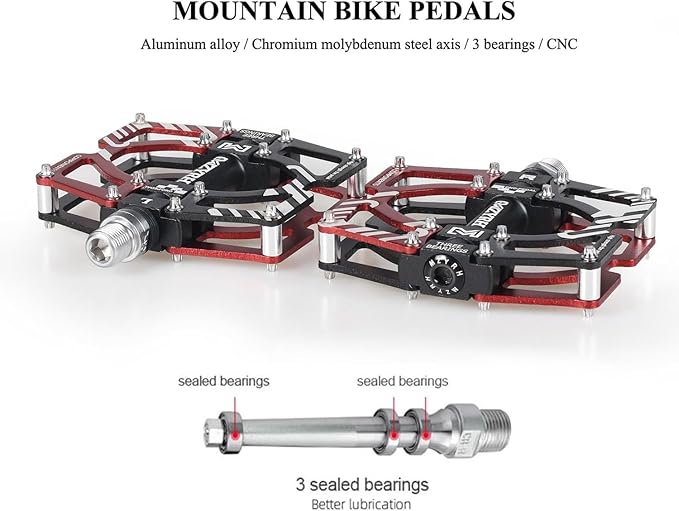 ThinkTop Aluminum Alloy Mountain Bike Pedals Axle 9/16 3 Bearing Platform Pedals Flat Sealed Ever Lubricate Bearing for Road BMX MTB Bicycle Cycling