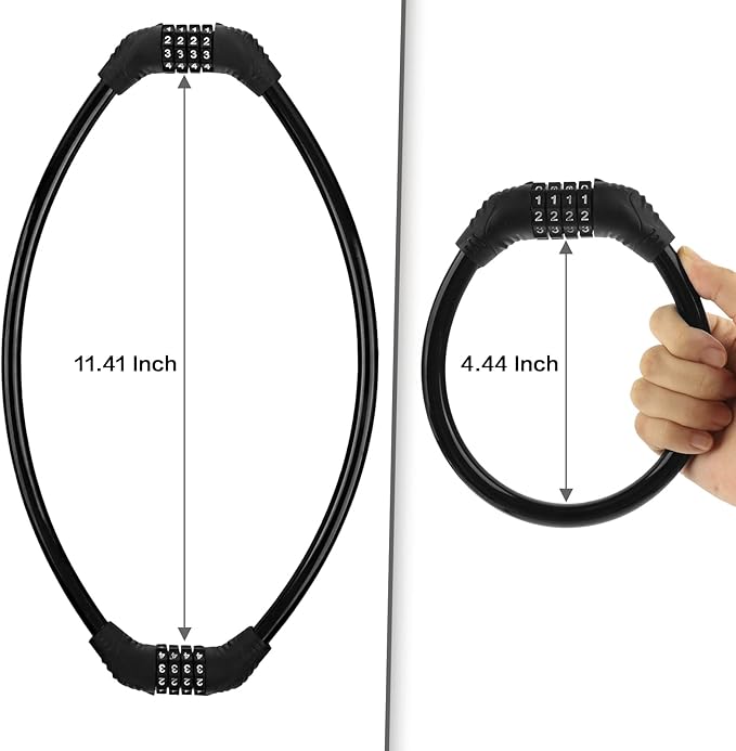 Bike Lock Cable, Bike Locks Heavy Duty Anti Theft, 2 Pcs Security 4 Digit Resettable Combination Bike Cable Lock, Portable Code Lock Cable for Bicycle, Black