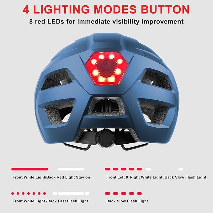Bike Helmet, Helmets for Adults Men, Front and Back LED Lights Safe Certified MTB Road Bicycle Helmet with Adjustable Brim