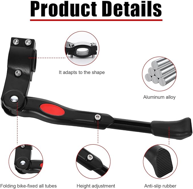 Bike Kickstand Aluminium Adjustable Center Bicycle Kickstand suitable Rear Side Bicycle Kickstand Fit for 26" 27.5" 29" 700C Bike Kick Stand for Bicycles Kickstand (Black)