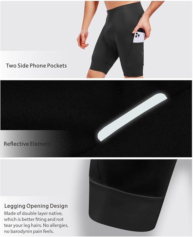 qualidyne Men's Cycling Shorts 4D Padded Bike Biking Shorts Road Riding Bicycle UPF 50+ Cycle Shorts Pockets