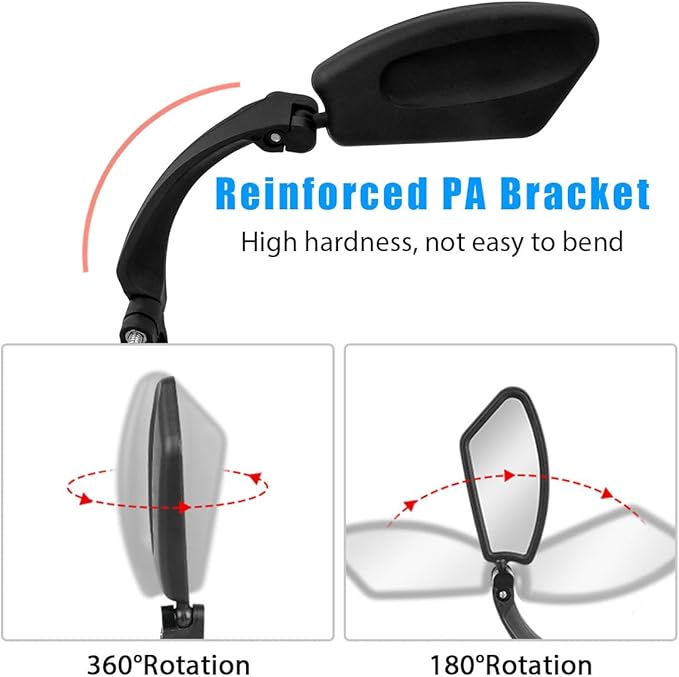 2 Pcs Bike Mirror Handlebar Mount, 360° Adjustable Bicycle Mirrors for Handlebars, HD Glass Rearview Bike Mirrors for Mountain, Road, City, and Electric Bikes