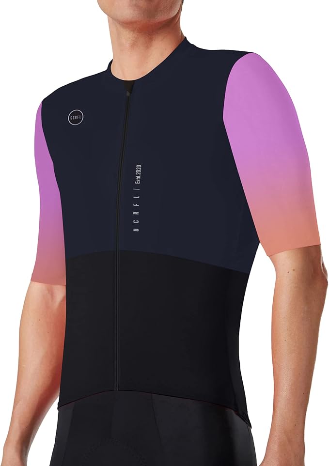GCRFL Cycling Jersey Men Shorts Sleeves Road Bike Jersey Bicycle Tops Shirt, Zipper Pocket UPF 50+ Lightweight PRO Race Fit