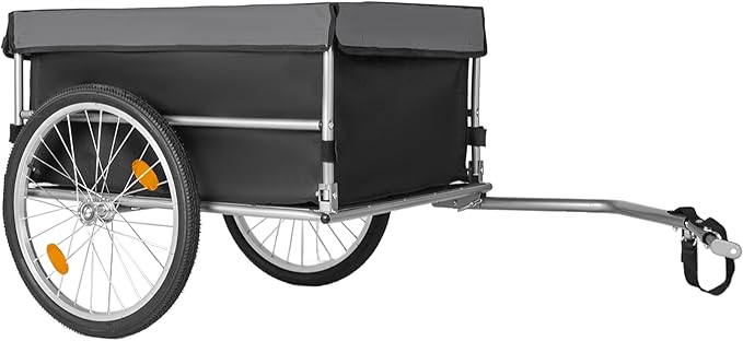 Aluminum Bicycle Trailer, Foldable Bike Cargo Trailer with Universal Hitch, 20'' Wheels, Removable Cover, Folding Frame Quick Release, Ebike Trailers for Camping, Groceries, 120 LBS Capacity, Black