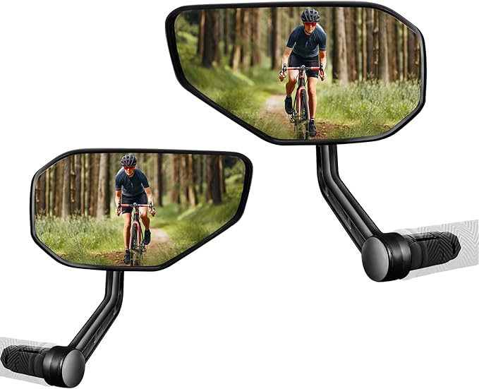 Bike Mirror, Bicycle Mirror for Handlebar Mount, Scratch Resistant Glass Lens Large Bar End Bike Rear View Mirror for E-bike, Mountain Bike, City Bikes & Scooter (Left&Right 0.59-0.78")