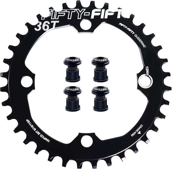 FIFTY-FIFTY Round 104BCD Chainring, 30T 32T 34T 36T Narrow Wide Mountain Bike Chainring, Single Chainring for 9/10/11-Speed with 4 Alloy Chainring Bolts for MTB