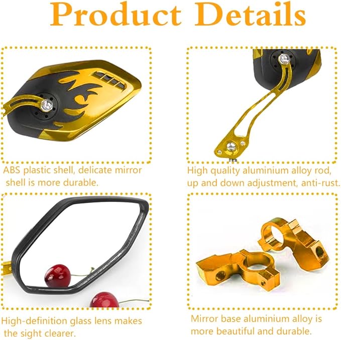 Bicycle Mirrors for Handlebars 2 Pack, Bike Mirrors for Electric Bike,Enhance Safety with Bicycle Mirrors Handlebar Mount,Ideal Bike Mirrors for Handlebars(Yellow)