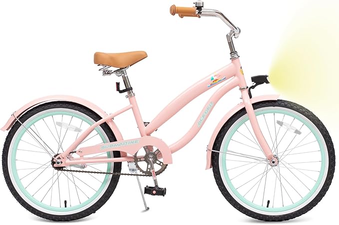 ACEGER Girls Beach Cruiser Bike for Kids 5-13 Years Old, 16" 18" 20" 24" Single Speed Kids Bicycle Included Coaster Brake, Front and Rear Reflectors, 24" 7 Speeds with Dual Brakes