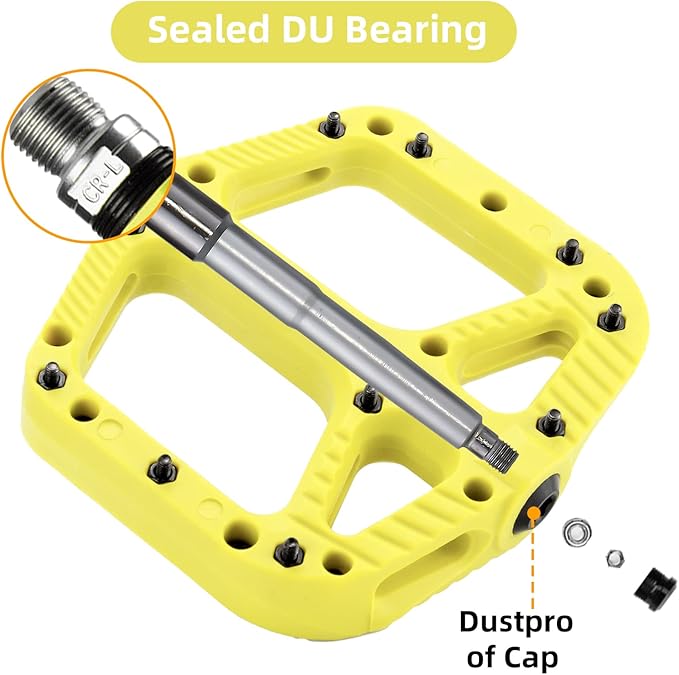 Rock BROS Mountain Bike Pedals Nylon Composite Bearing 9/16" MTB Bicycle Pedals with Wide Flat Platform