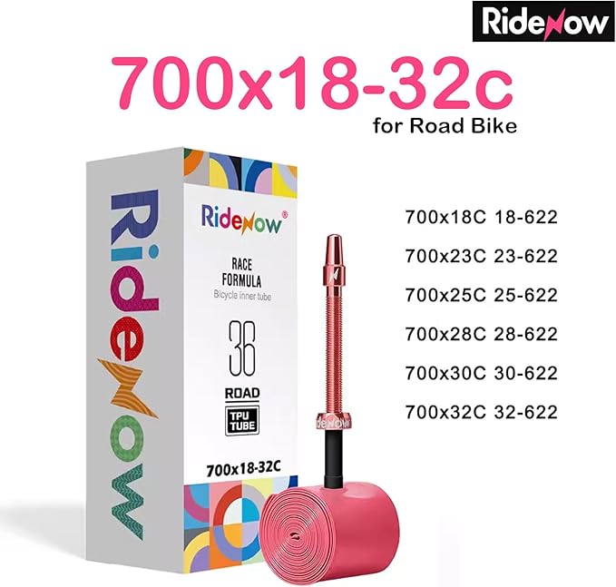 2 Pack RideNow TPU Inner Tubes 700C x 18-32C / 32-47C with 45mm/65mm/85mm Metal Presta Valve, Removable Valve Cores for All Road or Gravel Bike (Include Bike Tube Patch Repair Kit)