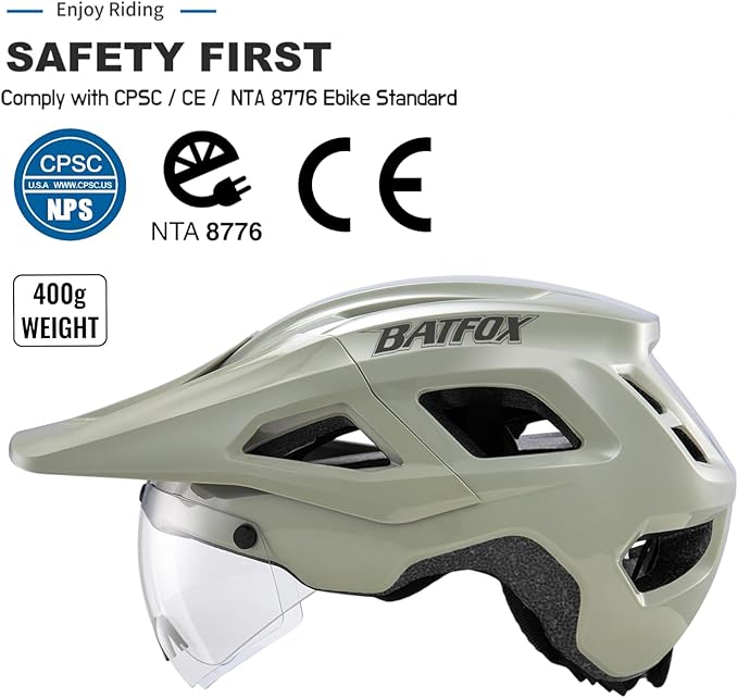 BATFOX NTA 8776 E-Bike & Mountain Bike Helmet for Adults Youth, E-MTB Cycling Helmet for Men Women (52-60CM)