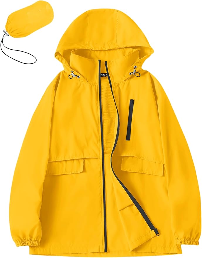 Avoogue Rain Jacket Women with Hooded Lightweight Waterproof Raincoats Packable Zipper Pockets Windbreakers