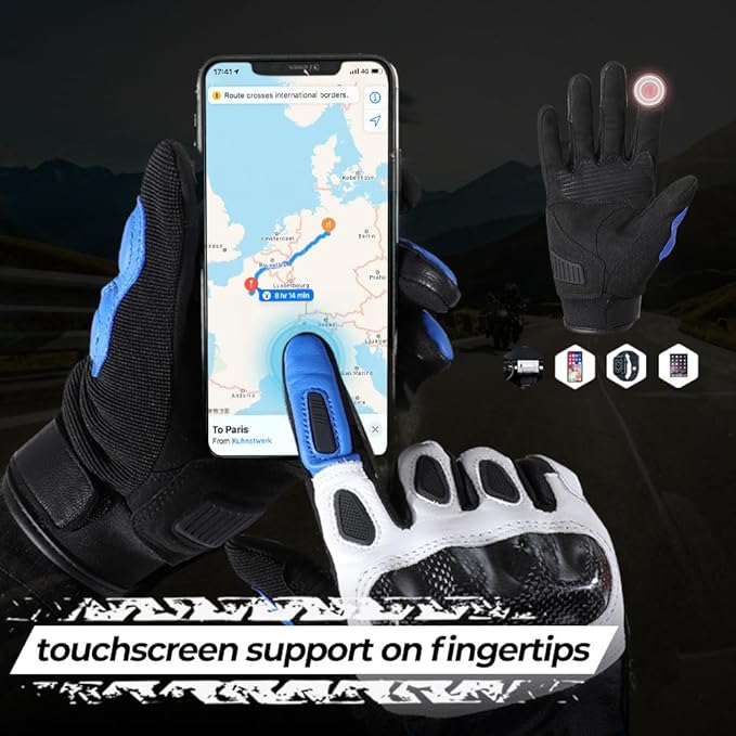WTACTFUL Goatskin Leather Carbon Knuckle Motorcycle Gloves for Ultimate Protection and Comfort