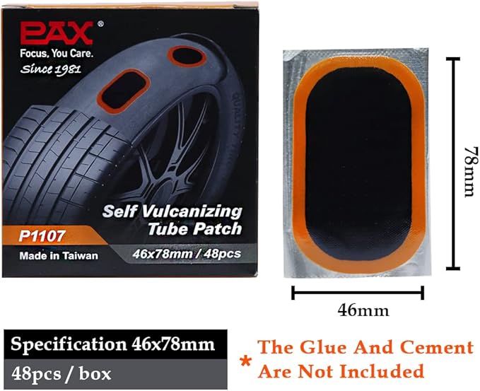 PAX 48 Pcs 46x78mm (1.8"x3.1") Oval Inner Tube Patches, Heavy Duty Rubber Puncture Repair Kit for Car, SUV, Truck, Motorcycle, ATV, Lawn Mower & Inflatables - Works with Rubber Cement