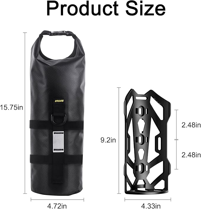 ENLEE 1pack Front Bike Fork Bag with Multipurpose Cage, 5L Waterproof Dry Bike Bags for Bicycles, Lightweight Portable Roll Top Design Bike Packing Fork Bags, Suitable for Fat Frame Mountain Bikes