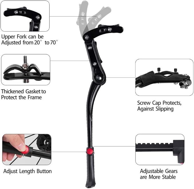 ROCKBROS Bike Kickstand for Mountain Bike Bicycle Kickstand Adults 24 inch to 28 inch Adjustable Bike Side Stand